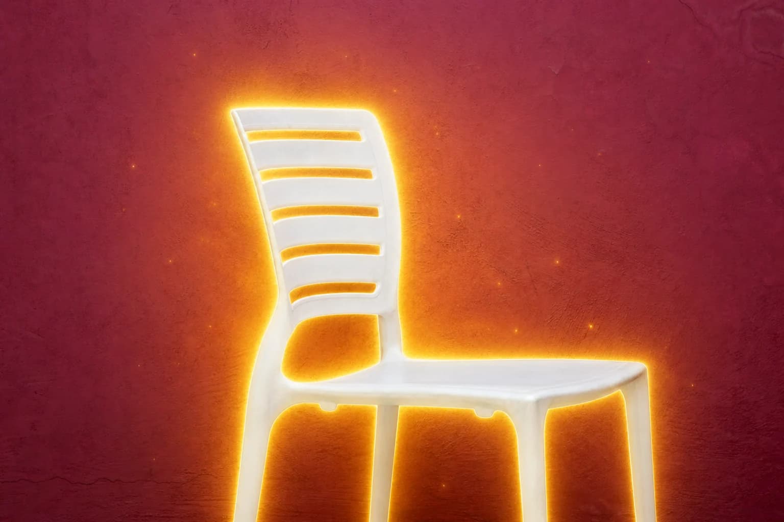 Plastic chair surrounded by the GLOWIFY golden aura