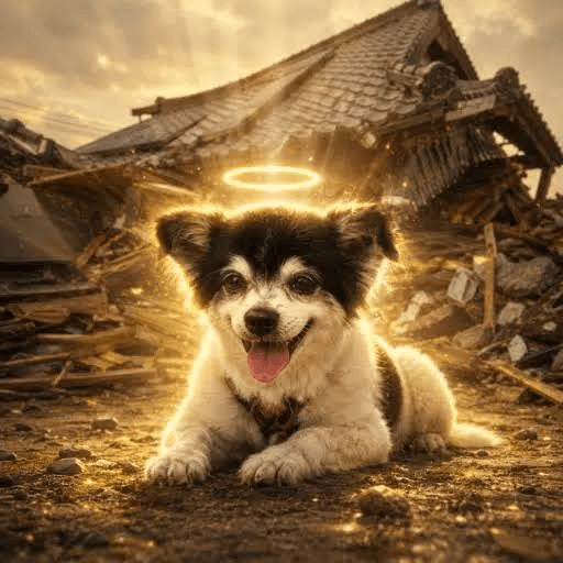Good dog with a dramatic golden aura